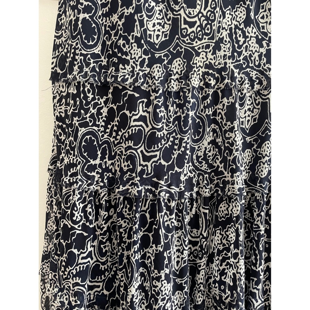 Jones New York Tiered Maxi Dress Navy White Boho Fringe Summer Dress 10 - Picture 5 of 8